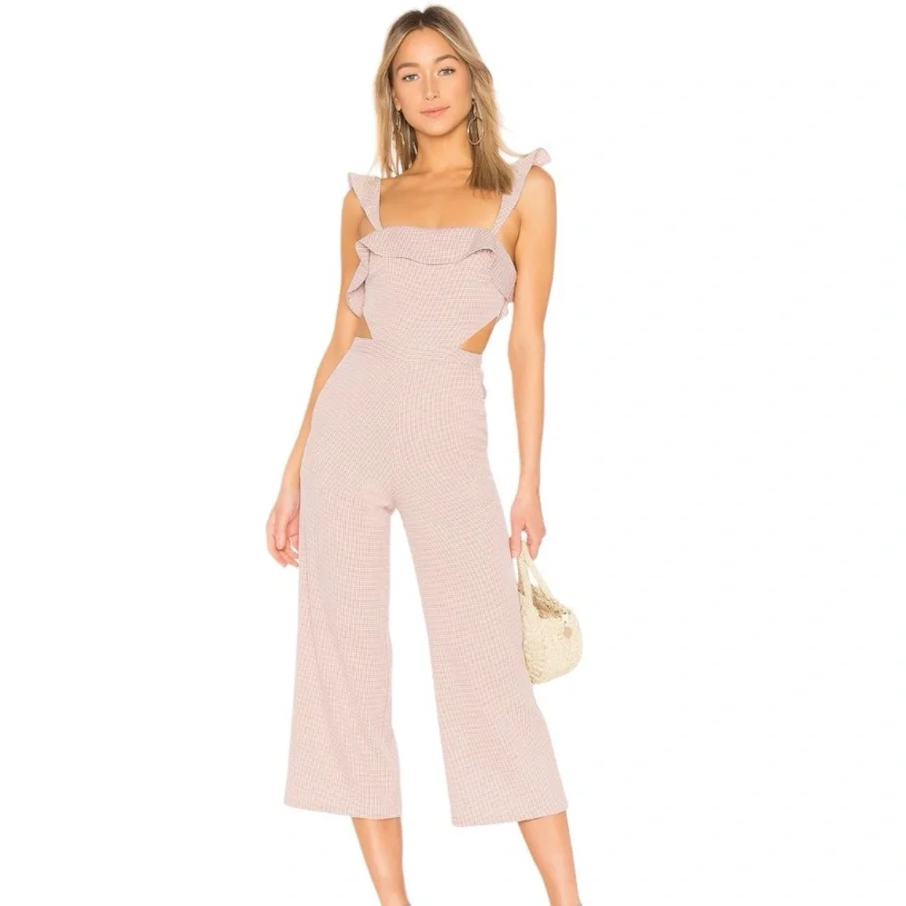 NWOT Ale by Alessandra x REVOLVE Denia Gingham Pink Ruffle Jumpsuit in Mauve XS - Picture 1 of 7